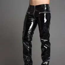 Модные оригинальные волосы стилист лаковая кожа молния кожаные брюки новые мужские кожаные брюки