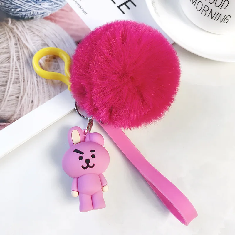 1 шт. BT21 Bombom меховой шарик плюшевый брелок для ключей вечерние сувениры для гостей Дети День Рождения Вечеринка детский душ поставка - Цвет: Светло-желтый