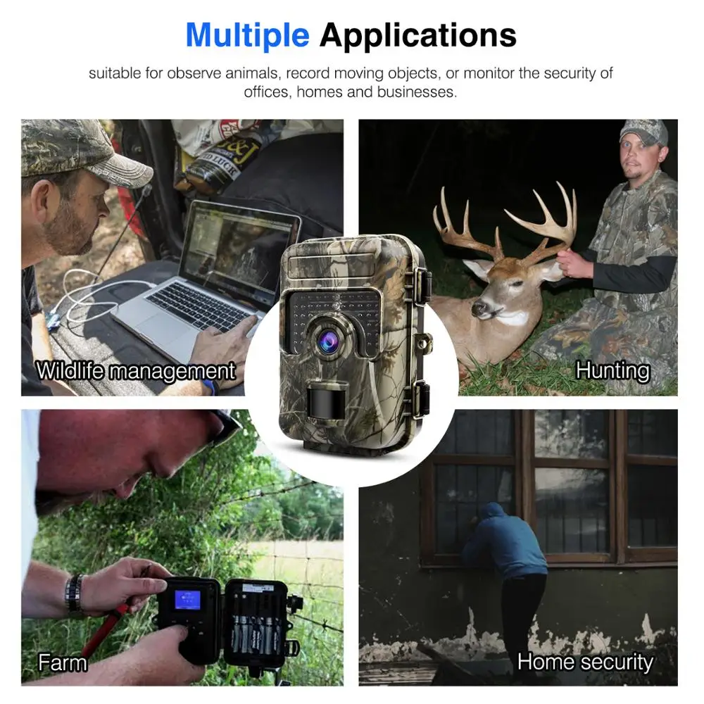 Охотничья Следовая камера 1080P 16MP Скаутинг для дикой природы ИК ночного видения IP66 20 м Водонепроницаемая видеокамера с животными