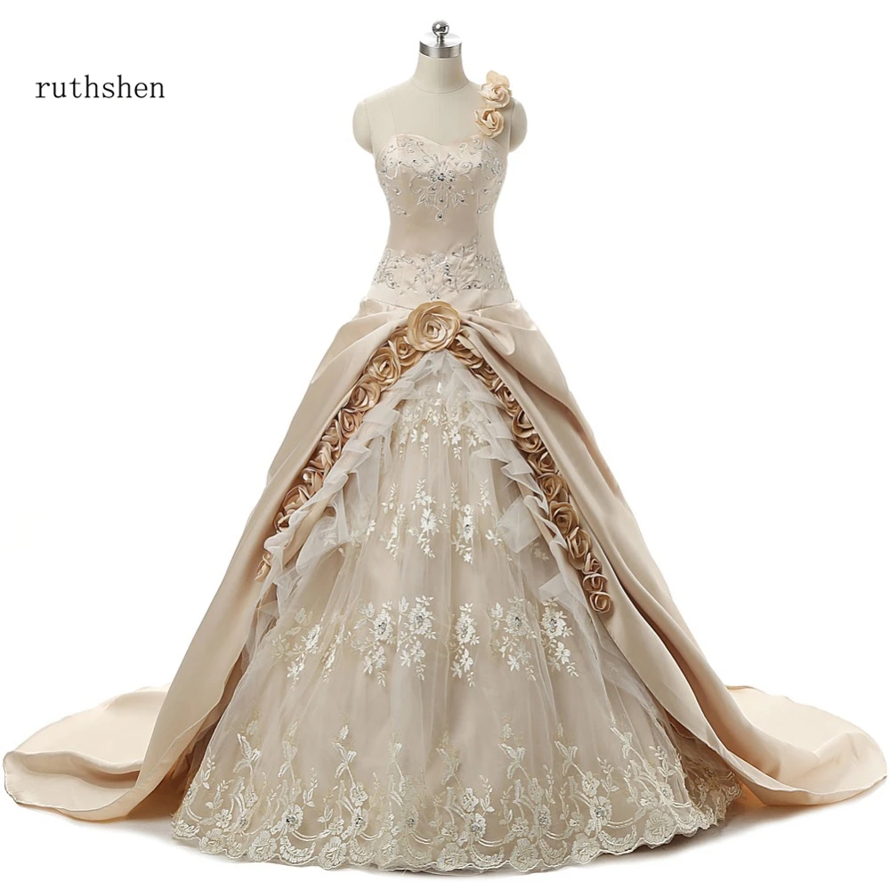 Vintage Princess Wedding Dresses Cheap One Shoulder Flowers Appliques