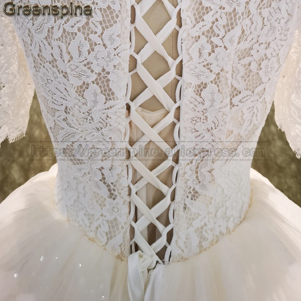 Greenspine African Tulle Wedding Dresses Lace Bridal Gowns Half Sleeve Brautkleider Hochzeitskleid Wedding Dress Plus Size