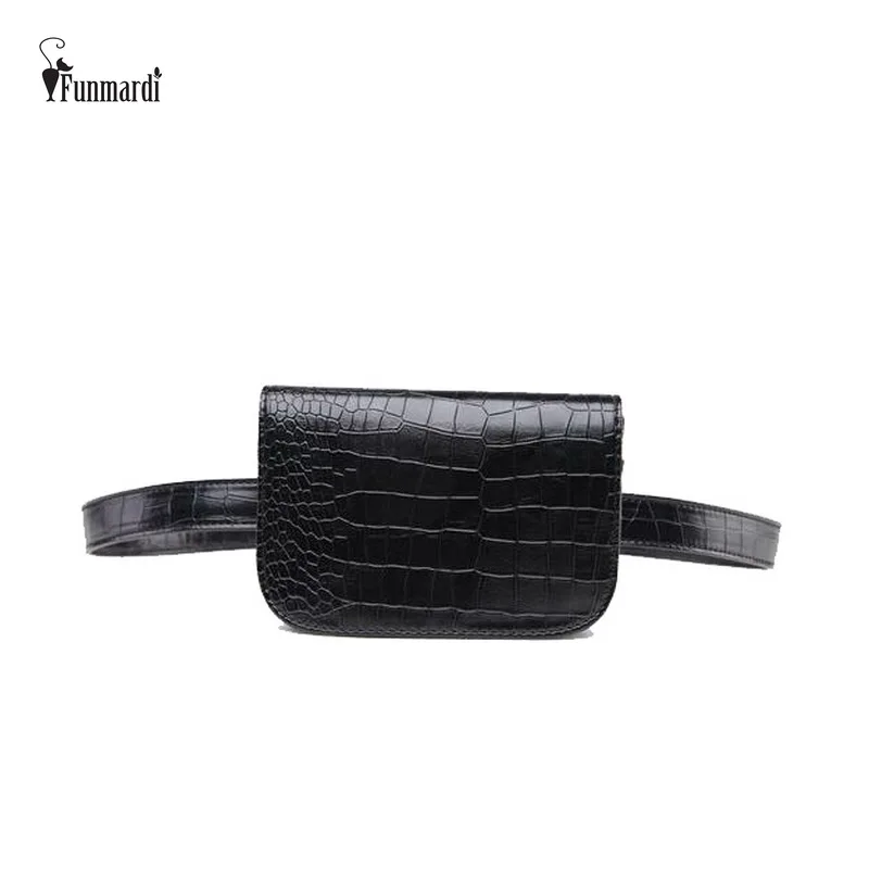 FUNMARDI جديد المرأة الخصر حزمة الكلاسيكية حزمة مراوح بو الجلود الخصر حقيبة حقيبة علامة تجارية شهيرة حزام التمساح نمط المرأة حقيبة WLAM0067