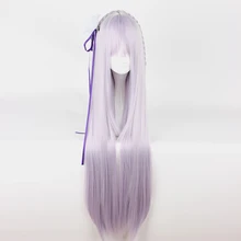 Лолита 100 см длинный светло-фиолетовый прямой Аниме базовый синтетический парик для студенческой вечеринки термостойкий с взрыва+ парик H75618A