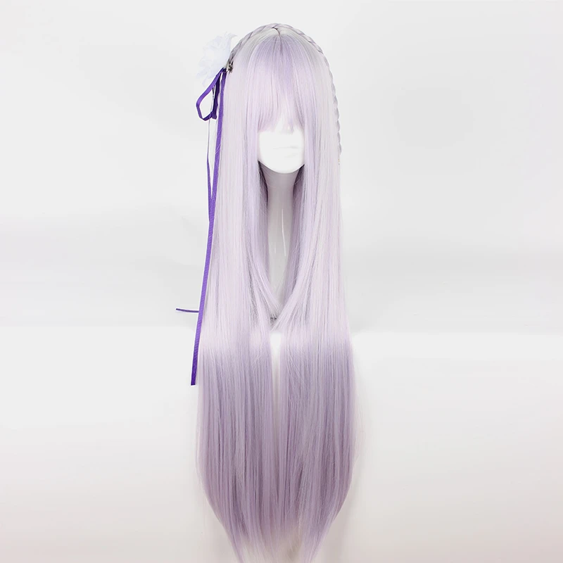 

Lolita 100cm Long Light Purple Straight Anime Basic Hair Cosplay Wig Heat Resistant With Bang+Wig Cap H75618A