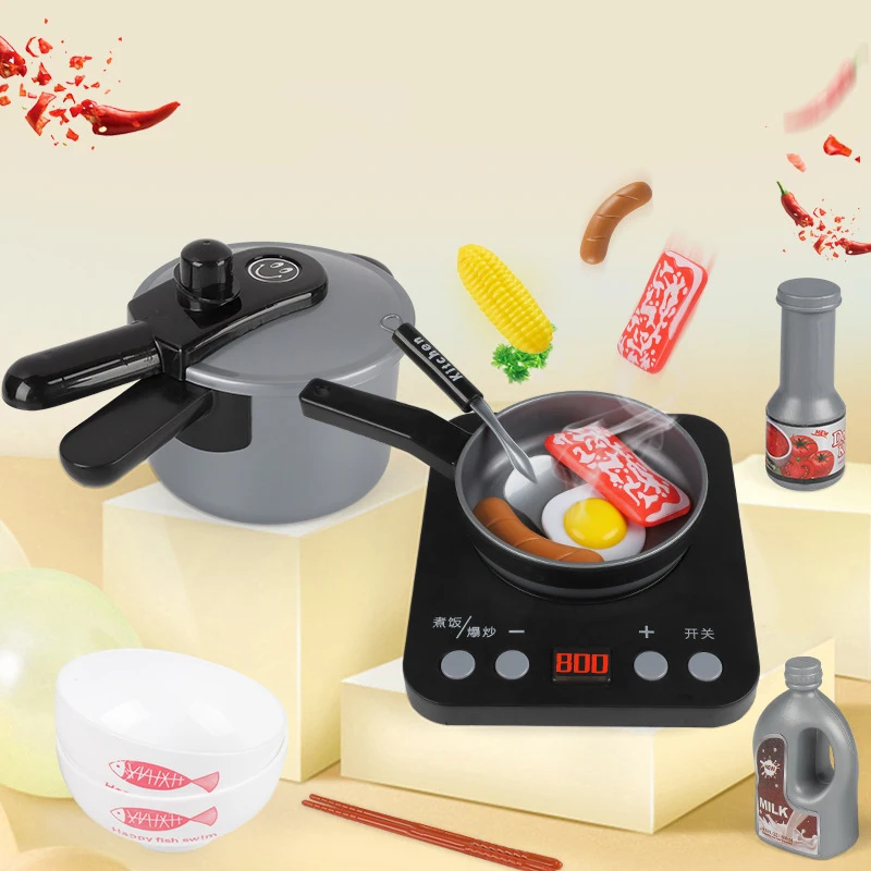 

24 Pcs/Set Pretend Play Kitchen Set Cooking Play Food Set Toy Microwave Oven Electric With Light Simulation Kitchen Toy