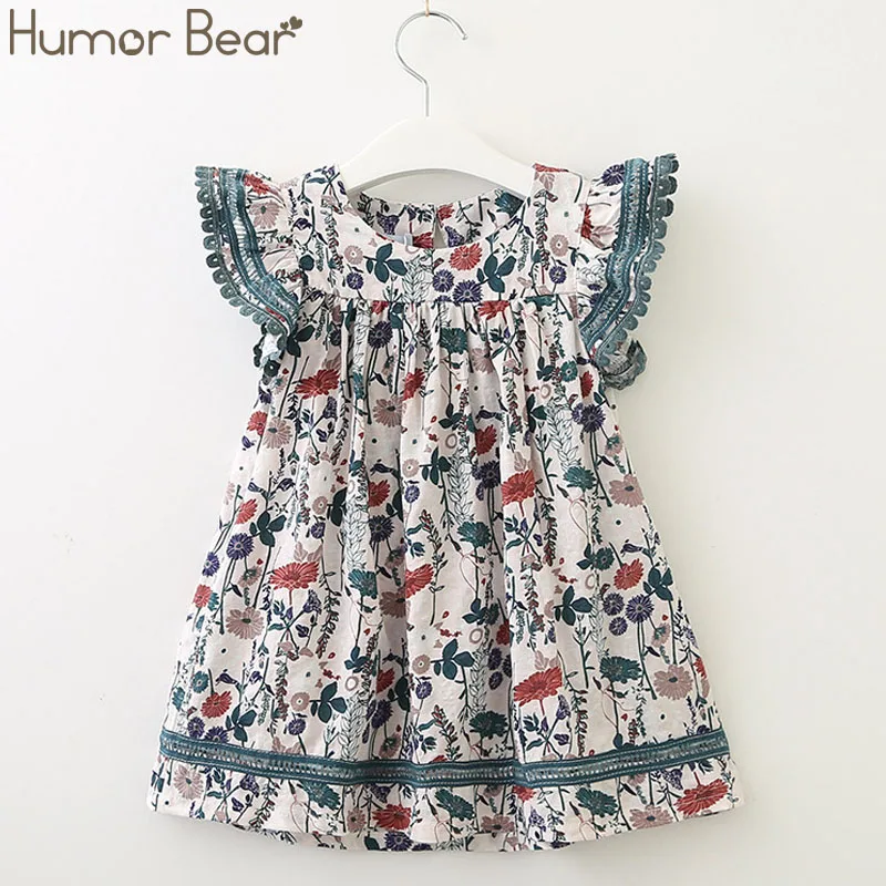 Humor Bear/платье для девочек Новинка года; Брендовое летнее платье для маленьких девочек кружевное праздничное платье принцессы с рукавами-крылышками и цветами для девочек; От 2 до 6 лет