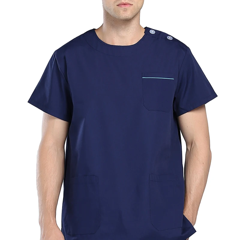 Высокое качество короткий рукав круглый воротник медицинский скраб костюмы с регулируемыми плечевыми кнопками медицинская одежда для мужчин - Цвет: blue suits
