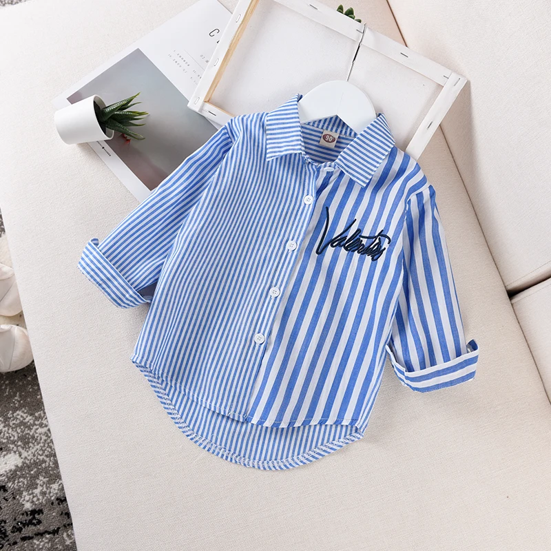 

Baby Girl Clothes Kids Blouse Boys Shirts Striped Letters Casual 2018 New Shirts Collar Shirt