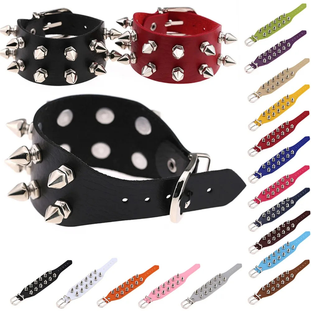 Unisex Vogue Wrap Cuff Bangle Punk Thick Leather Sharp Rivet Stud