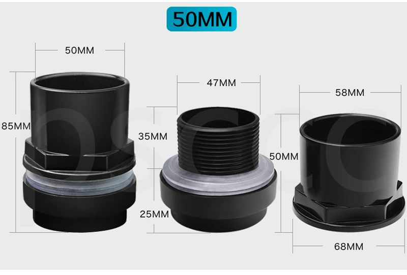 Водонепроницаемый черные прямые трубки штуцер трубы разъем ПВХ труба из полипропилена аквариум аксессуары 20/25/32 мм - Цвет: 50MM