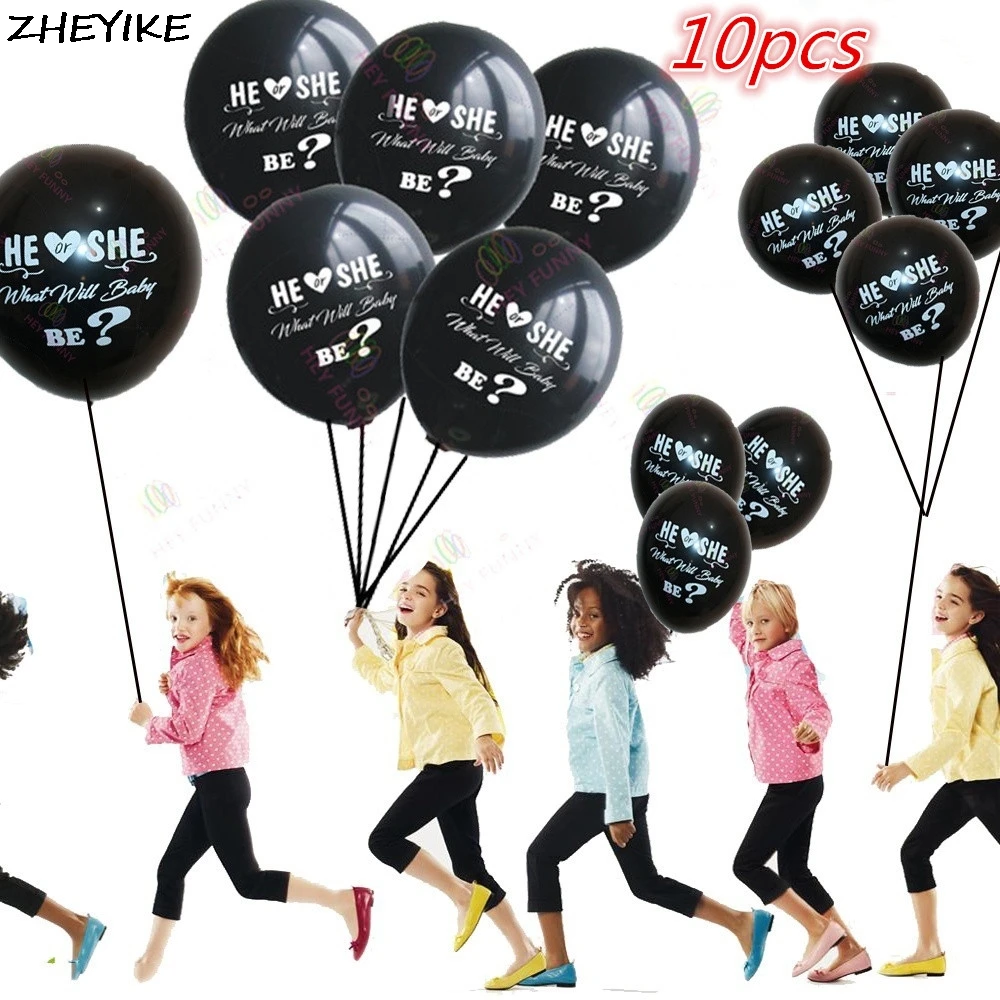 ZHEYIKE 10 шт./лот латексные воздушные шары черные напечатанные он или она? Надувной