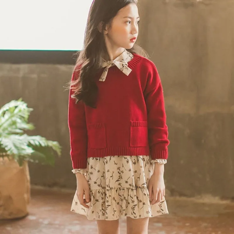 

Knitted Toddler Girl Sweater Winter Autumn With Pockets Long Sleeve Coats Big Kids Girls Sweater Fall 6 8 10 12 14 15 17 Year