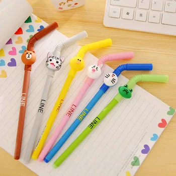 

6 PCS Cute Straw Funny Pens Caneta Kawaii Cat Bear Rabbit Gel Pen For School Writing Gift Creative Stationery Office Supplies