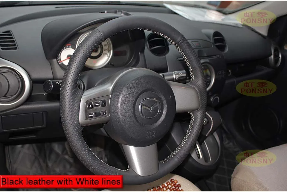 PONSNY Рулевое управление автомобиля/Шестерня/ручной тормоз чехол из натуральной кожи для Mazda 2 2007-2012 авто ручные Прошитые чехлы