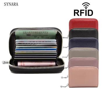 

SYNARA Brand Business Women Card Holder Cards Men Card Pack Real Leather CardHolder Zipper Credit Card Holder by wallet
