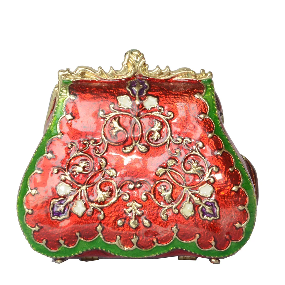 Lady Purse Handbag Trinket Box Enamelled Hinged Jewelry Box Vintage Ornament Creative Gifts Ring