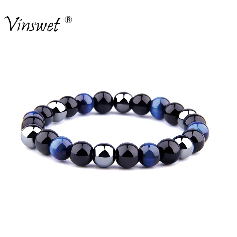 

High Quality Tiger Eye & Hematite & Black Obsidian Natural Stone Bracelets&Bangles for Men Women Fashion Jewelry Accessories