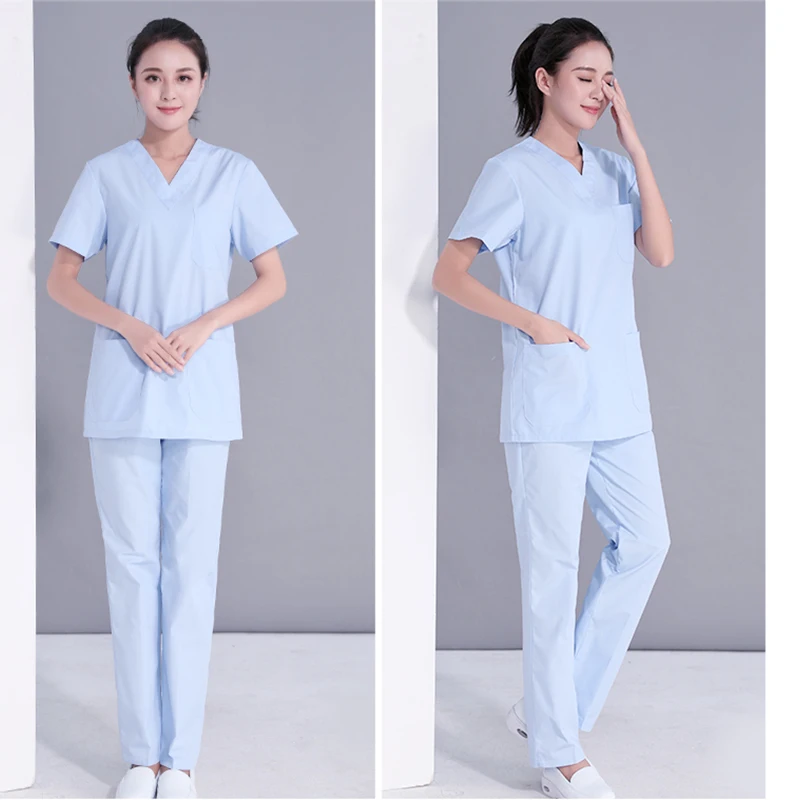 Новая Больничная белая тонкая медицинская одежда хирургический костюм медицинская Униформа Женская лабораторная одежда зубной медицинская униформа - Цвет: Sky Blue