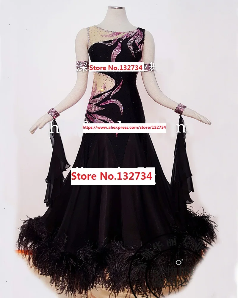

Black FEATHER DRESS,FASHION DANCE DRESS, ballroom Standard dance dress,juvenile dance COSTUME,Ballroom dress,SALSA,TANGO,CHACHA.