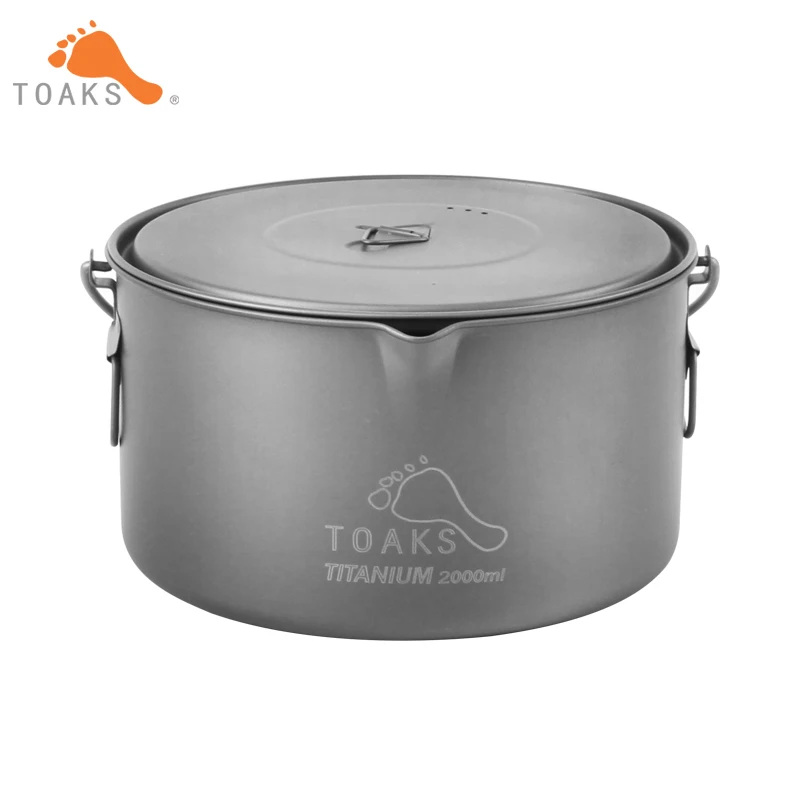 

TOAKS 2000ml Cookware Pot Ultralight Titanium Pot With Hanging Handle Outdoor Camping Titanium Bowl