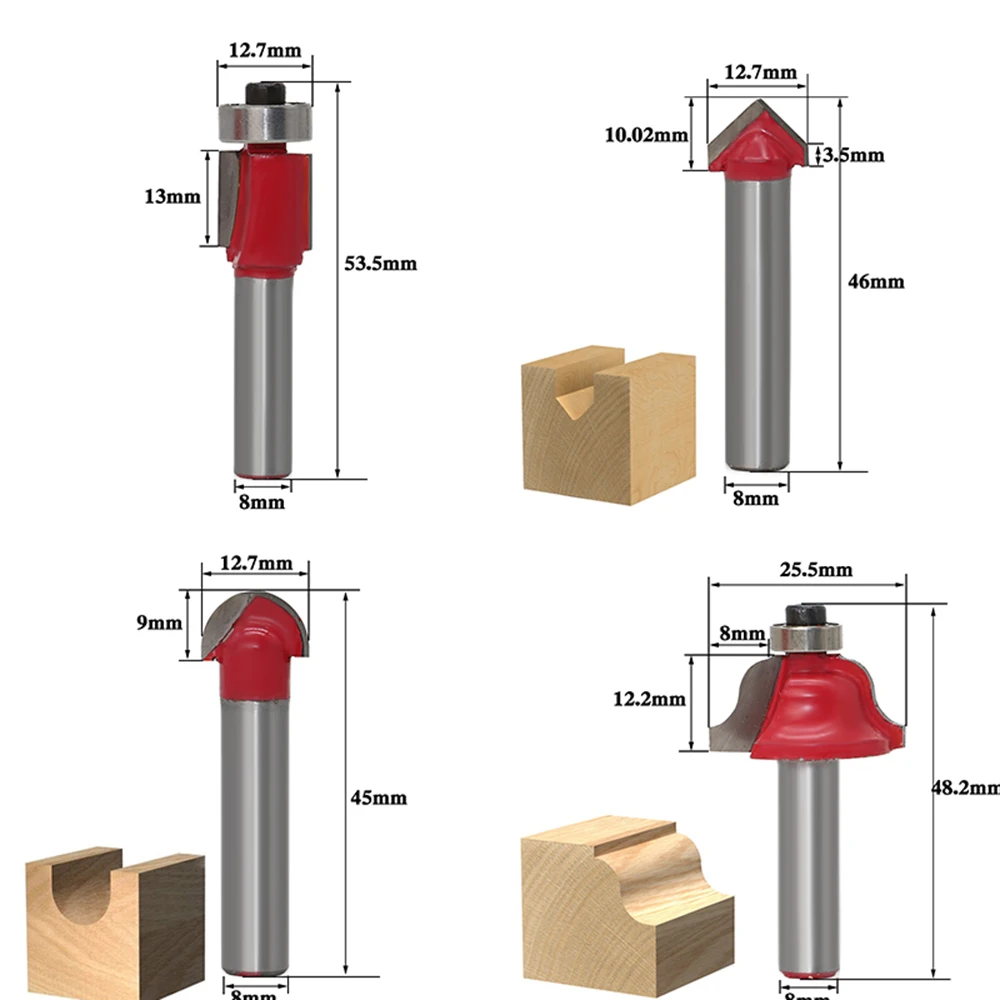 12 шт. фрезы Набор бит 8 мм Карбид фрезы хвостовик фрезы деревообрабатывающие резцы инструмент для ручной гравировки резки