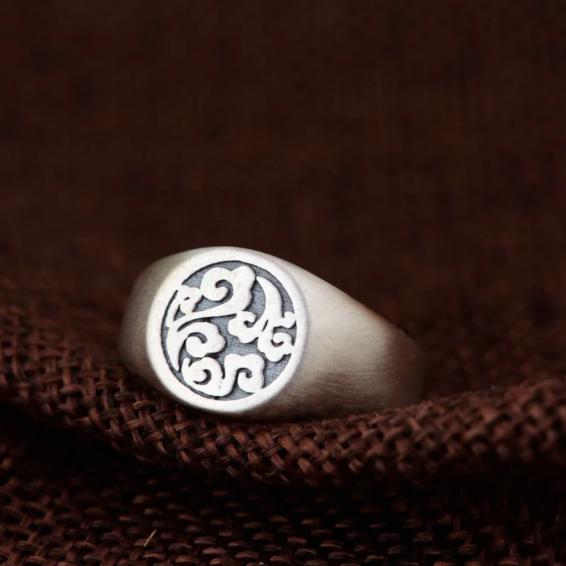

emperor S925 silver restoring ancient ways is matte process for women xiangyun flower opening ring fashion silver rings