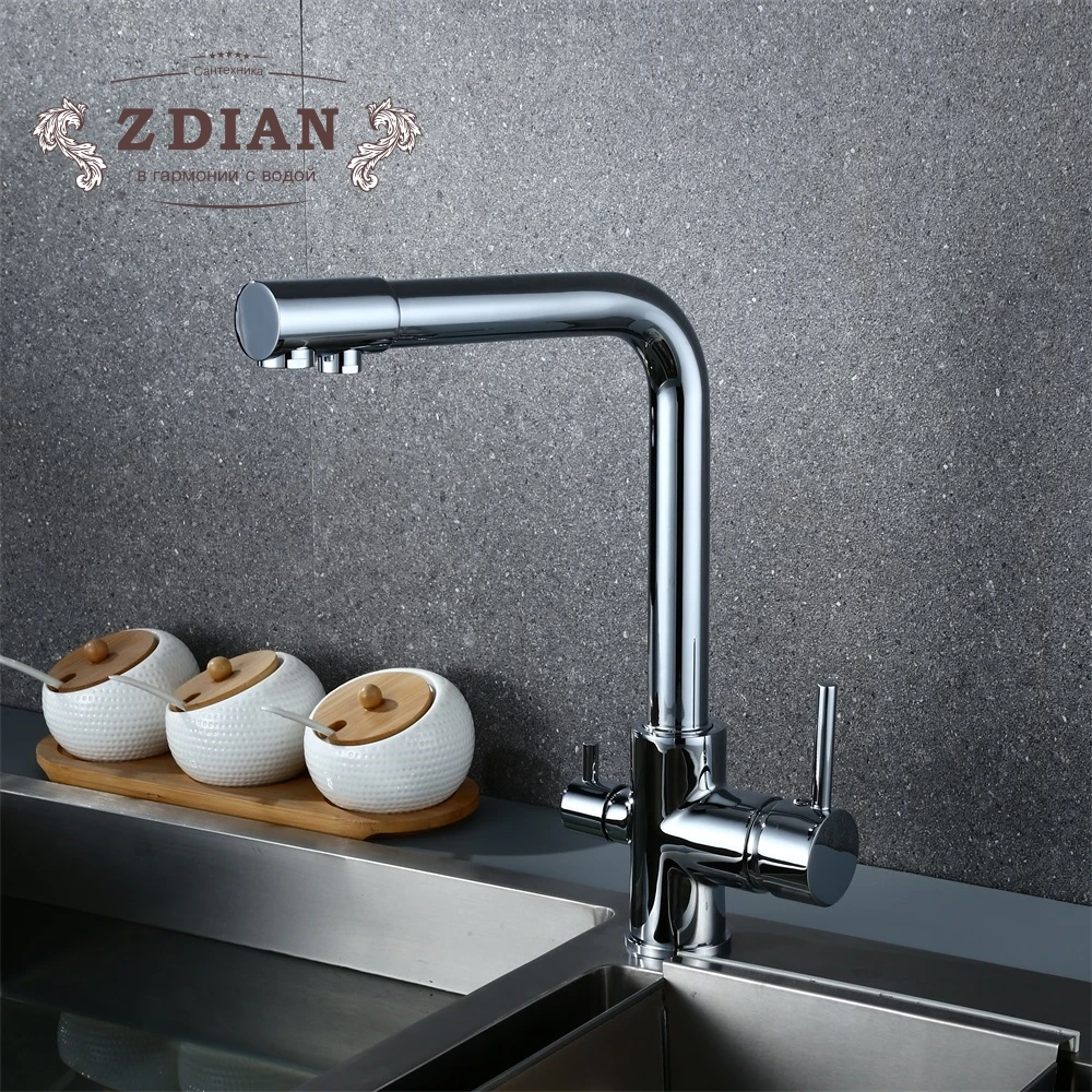

Swivel Drinking Water Kitchen Faucets 360 Degree Rotation with Water Purification Features Double HandleD Tri Flow 3 Way Filter