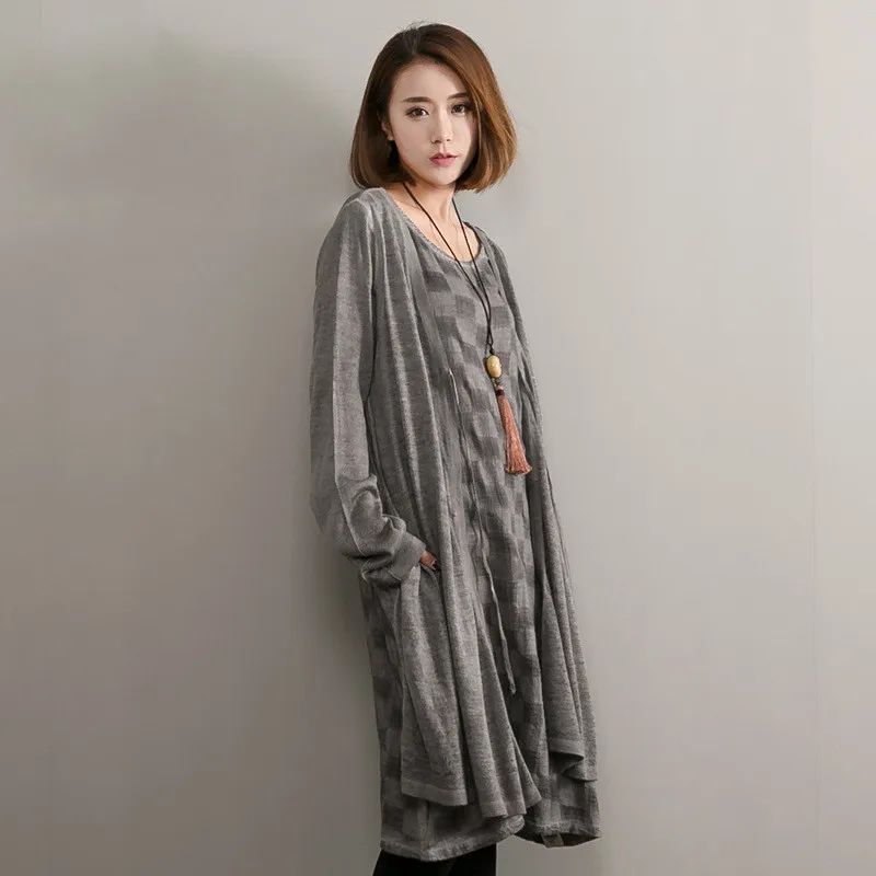 

2019 Autumn Dress New Arrival Original Design Cotton and Linen Women Dress Mori Fake Two Pieces Mini Dress Women D482