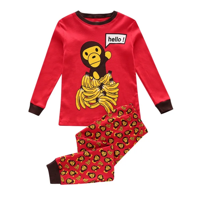 Toddler Kid Sleepwear Monkey Print Long Sleeve Baby Cotton Pajamas Set
