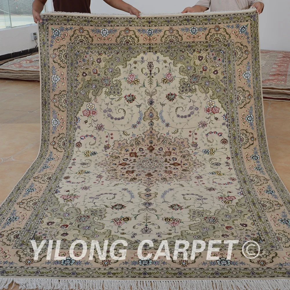Yilong 6 'x 9' Ручная работа Кашмирская шерсть бежевый толстый ковер изысканные