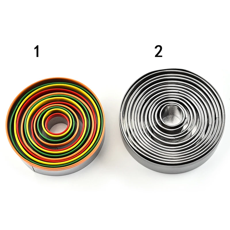 12PcsSet Colorful Circle Round Shaped Cookie Cutter Stainless Steel Biscuit Cutting Mold Cake Ring Mousse Mould Baking Tools7