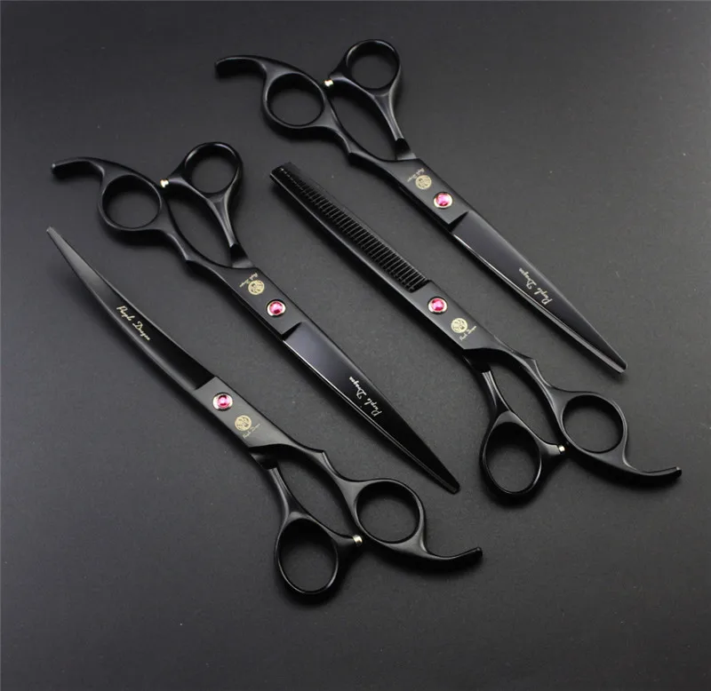 

7 .0 INCH Matted Black 4 PCS/ SET Pet Groming Siccsor ,2 curved & 1 flate & 1 thinning Scissor