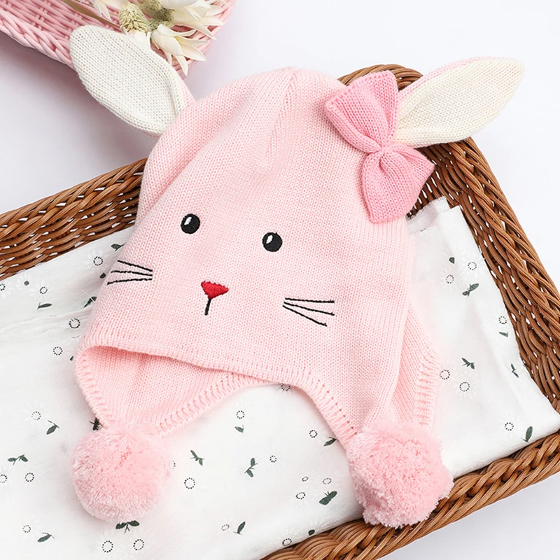 Beanie Kid Girl Winter Hat Autumn Knit Warm Pink Rabbit Cap Casual Outdoor Skiing Baby Accessory (5)