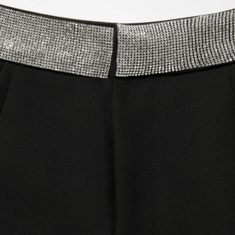 Весенние новые алмазные Узкие повседневные широкие брюки женские уличные карманы офисные Черные Шорты однотонные сексуальные мини-шорты