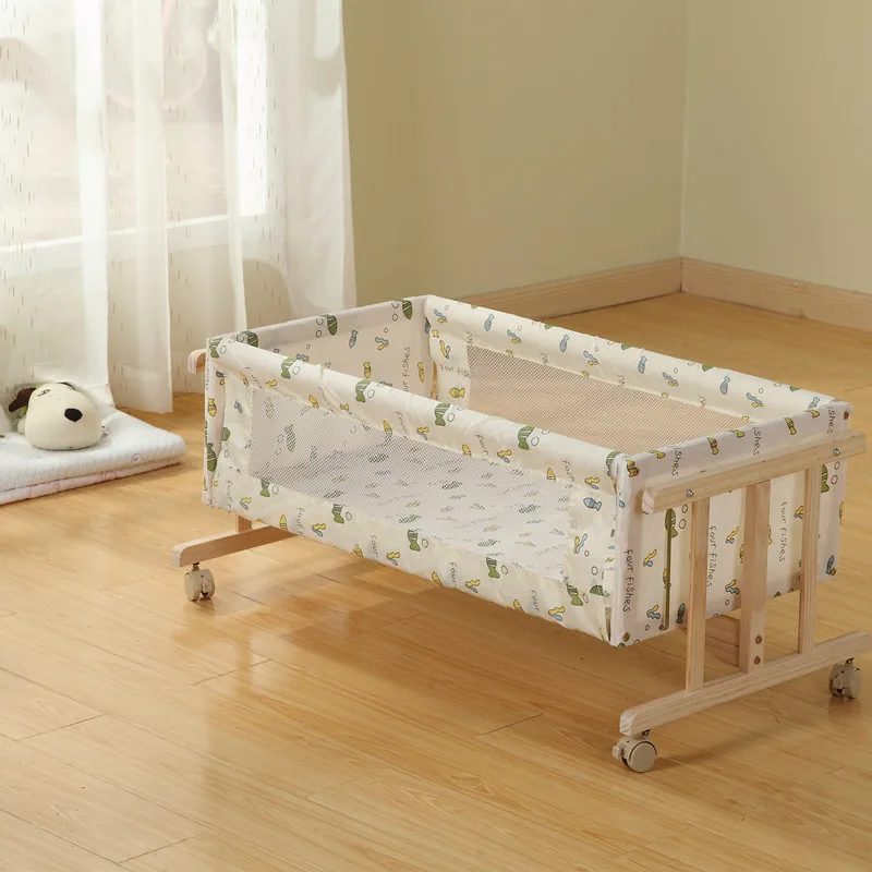

Baby multifunction cradle baby shaker with roller mosquito nets green wood without paint