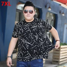 Летняя хлопковая камуфляжная футболка с круглым вырезом большого размера, мужские рубашки размера плюс с коротким рукавом, свободные цветочные рубашки 7XL