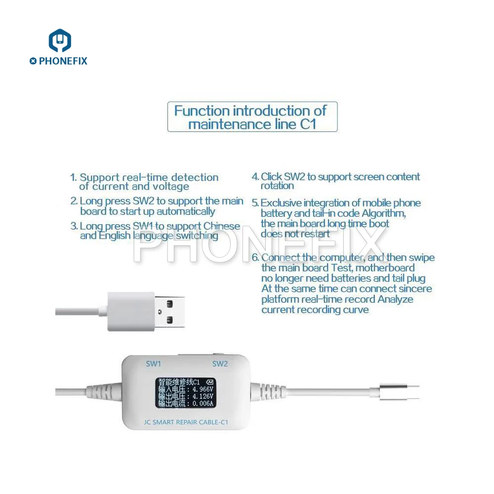 PHONEFIX JC C1 Смарт коробка с инструментами OLED Экран Тесты c зарядный кабель загрузки щетка обнаружить отказ материнская плата Тесты инструмент для iPhone 6-8 P