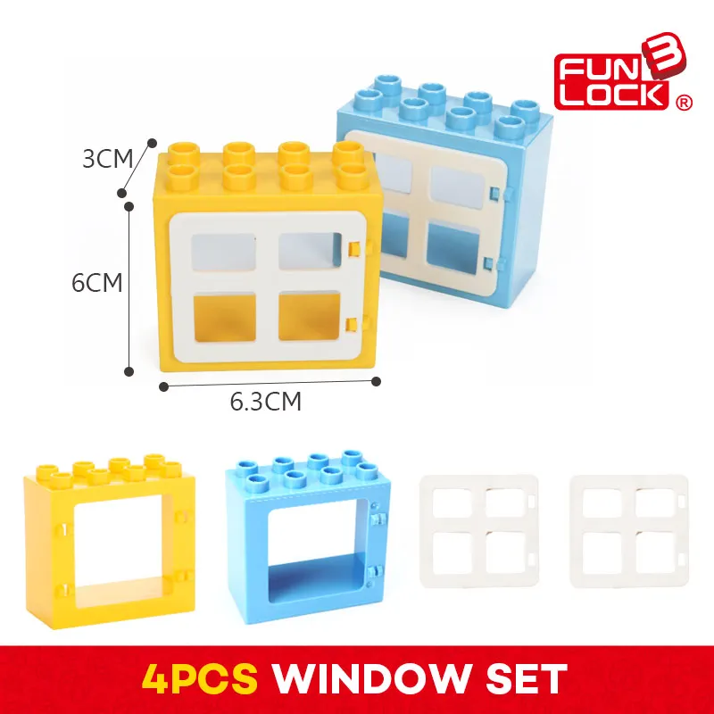 Funlock Duplo 4pcs Window Set font b Toys b font Blocks Model Building Creative Educational Gift