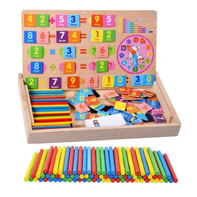 Wooden Math Number Stick Magnetic Box Mathematics Puzzle Children Baby