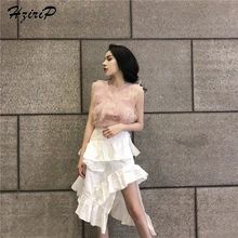 Hzirip, летняя женская юбка, однотонная, хлопковая, винтажная, Харадзюку, асимметричная, с оборками, высокая талия, хлопок, элегантные юбки, Saias Longa