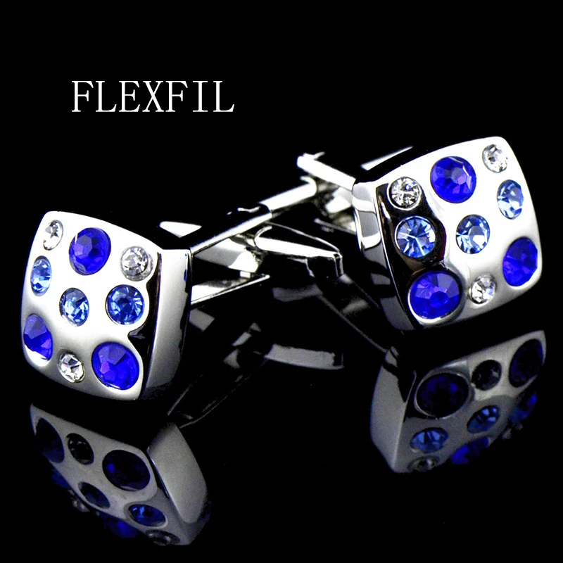 

Jewelry french shirt cufflink men Blue crystal Brand designer Cuffs link Button male High Quality Luxury Wedding Free Shipping