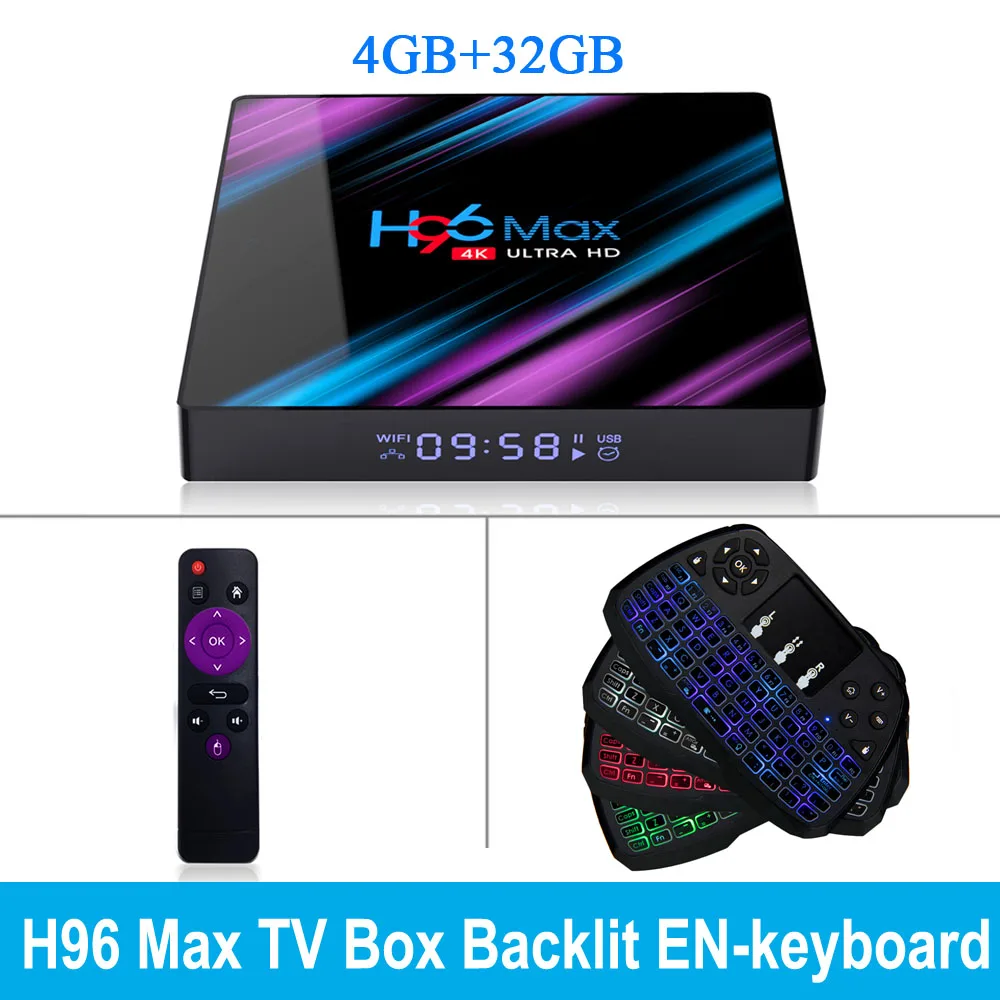 Android tv Box H96 Max Smart Android 9,0 tv Box 4GB+ 32 GB/64 GB 2,4G/5G WiFi RK3318 Четырехъядерный 4K VP9 H.265 BT4.0 HD медиаплеер - Цвет: 4GB 32GB EN Keyboard