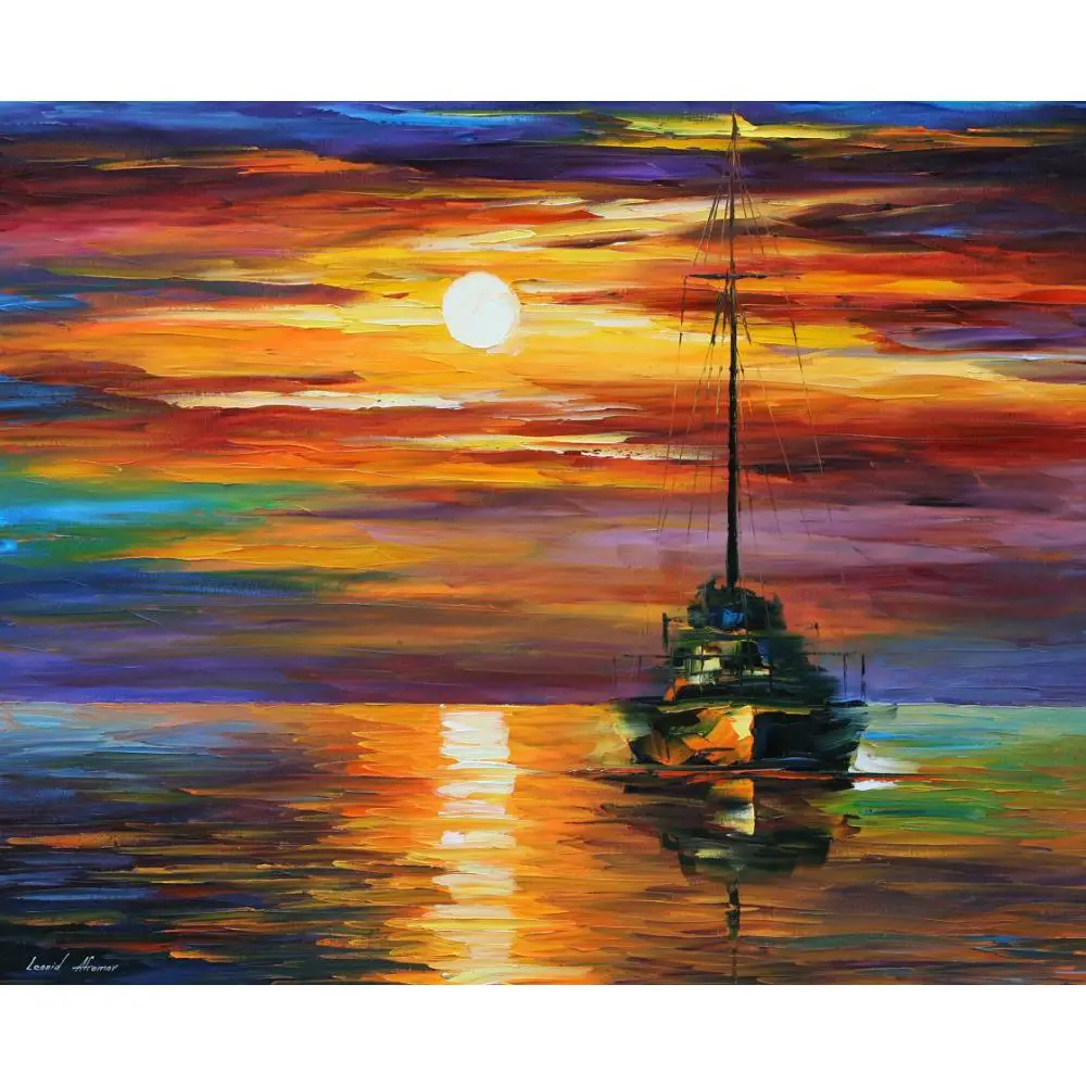 

Beautiful Canvas Art Oil Painting Calm Sunset Hand Painted Knife Artwork Modern Wall Picture Seascape for Living Room Decor