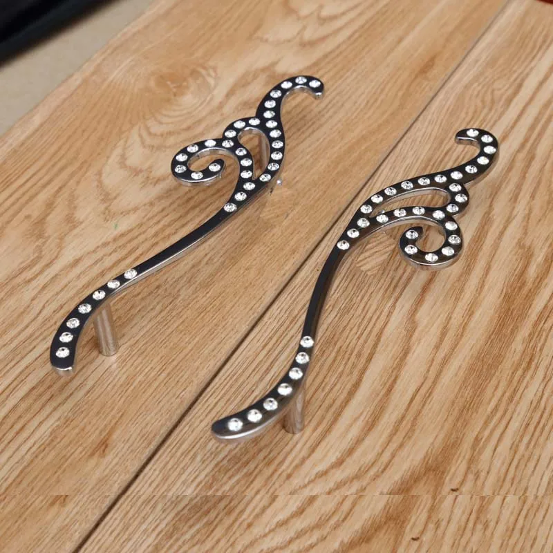 

96mm modern fashion rhinestone right left furniture handles silver dresser bookcase door handles chrome K9 crystal cabinet pulls