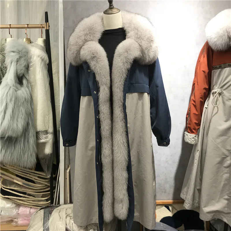 CKMORLS Новая роскошная женская зимняя куртка с натуральным мехом X-Long 115 см толстое теплое пальто с воротником из лисьего меха модная верхняя одежда размера плюс
