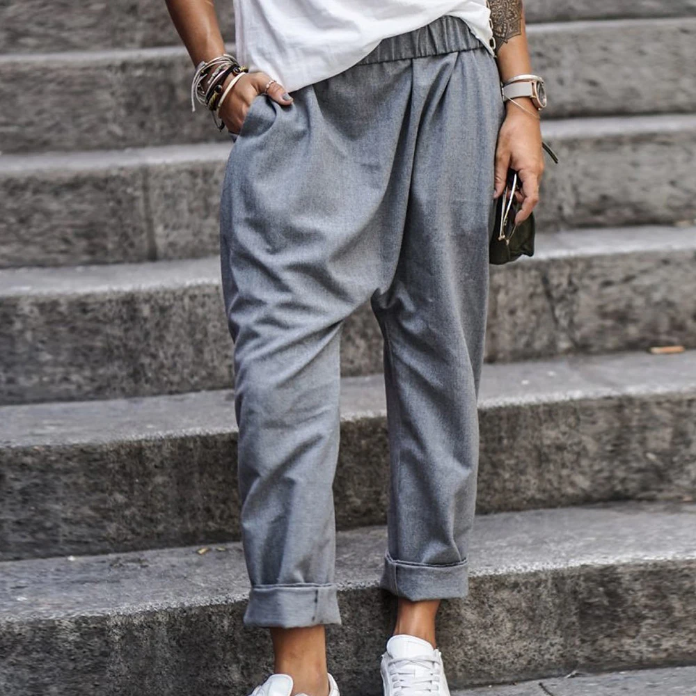 Cena 5XL Plus Size Harem Pants solidna luźna, bawełniana lniane spodnie kieszenie na co dzień w pasie ubrania damskie lato w stylu Vintage dół