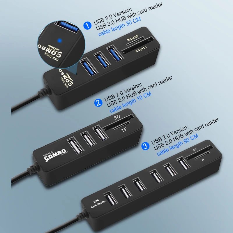 Мини usb-хаб 3,0 Мульти USB 3,0 концентратор USB разветвитель 3 порта концентратор с устройство для чтения карт SD TF 6 портов 2,0 Hab адаптер для ПК Аксессуары