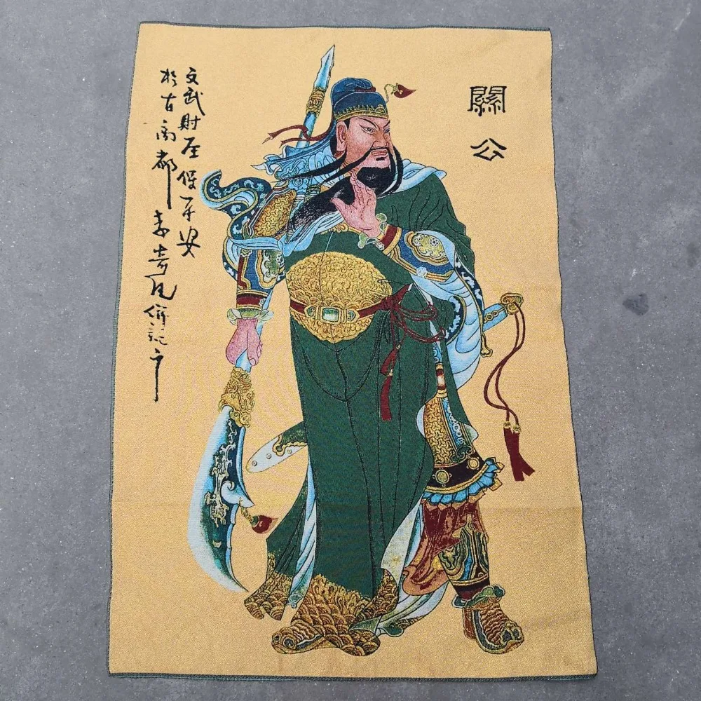 Китай старый Тибет шелк Thangka как висячая картина фэншуй Гуань Гонг 60x90 м|Статуи и