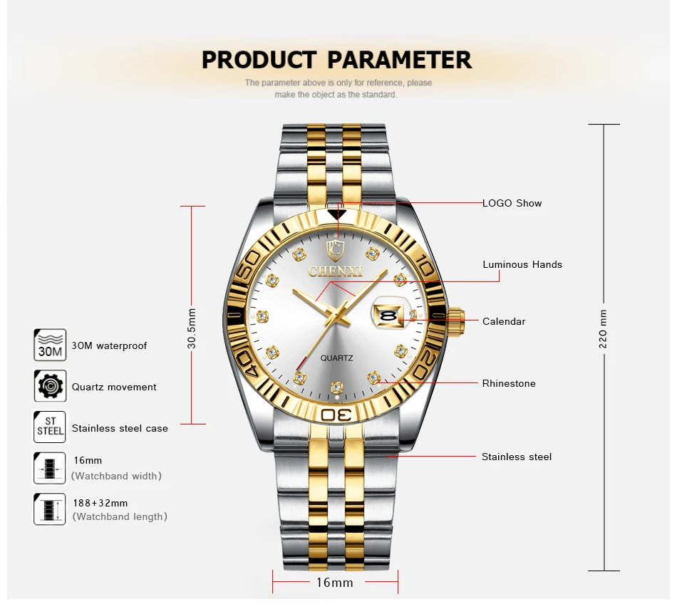 CHENXI, новинка, роскошные брендовые модные наручные часы для женщин, золотые, нержавеющая сталь, стразы, кварцевые часы, женские часы в подарок