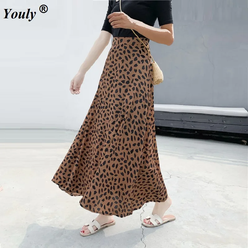 

Leopard Printed Polka Dot Boho Beach Skirt Summer 2019 Causal Vintage Maxi Party Chiffon Long Skirt Chic Female Dance Skirt